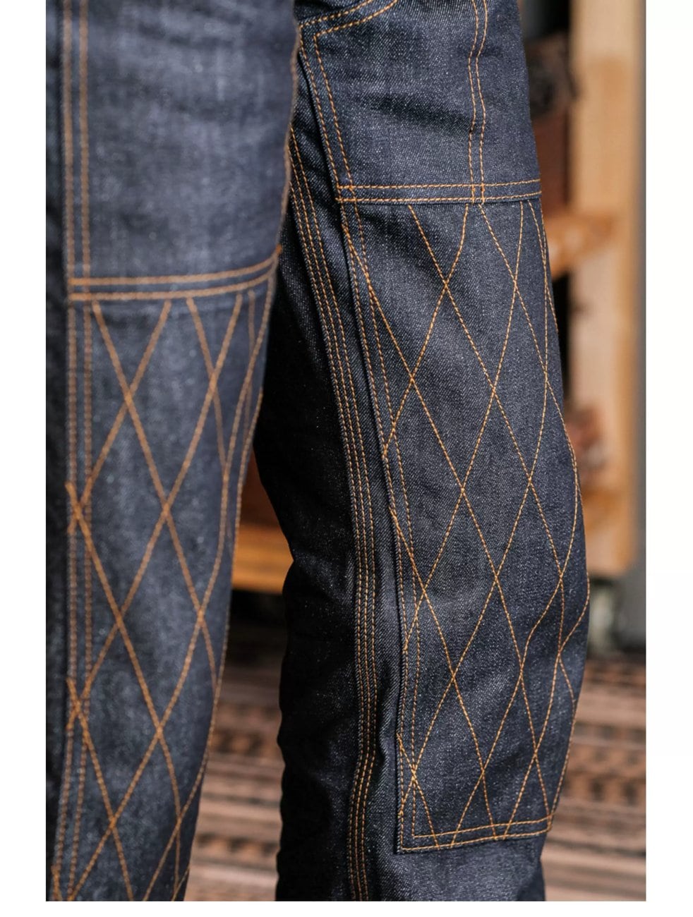 ライディングデニム 14oz ダイヤキルト補強 セルビッジ インディゴ
