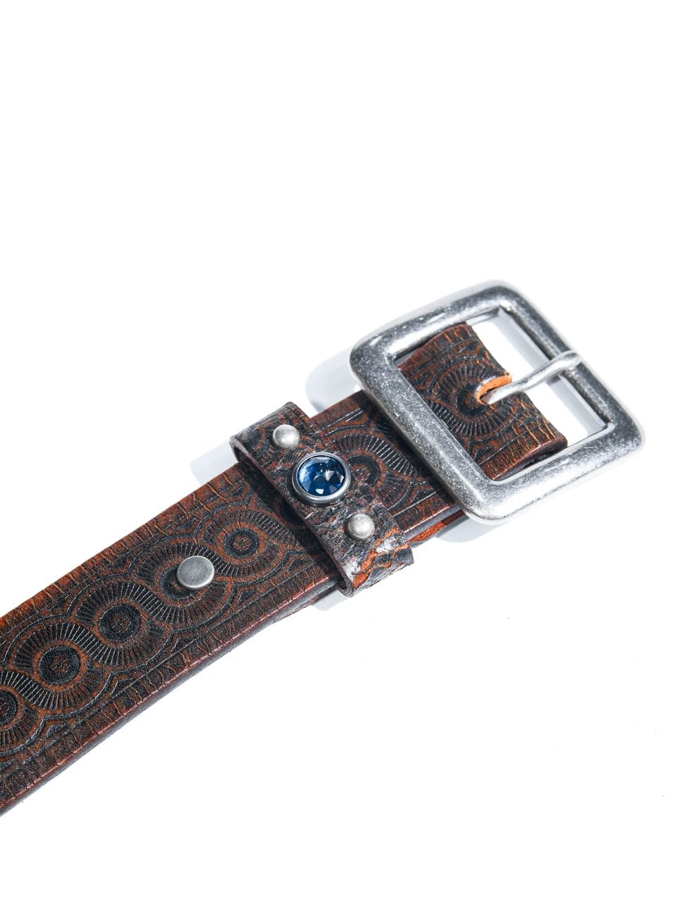 Western Jewelled Leather Belt — 40s, Dark Brown Cowhide