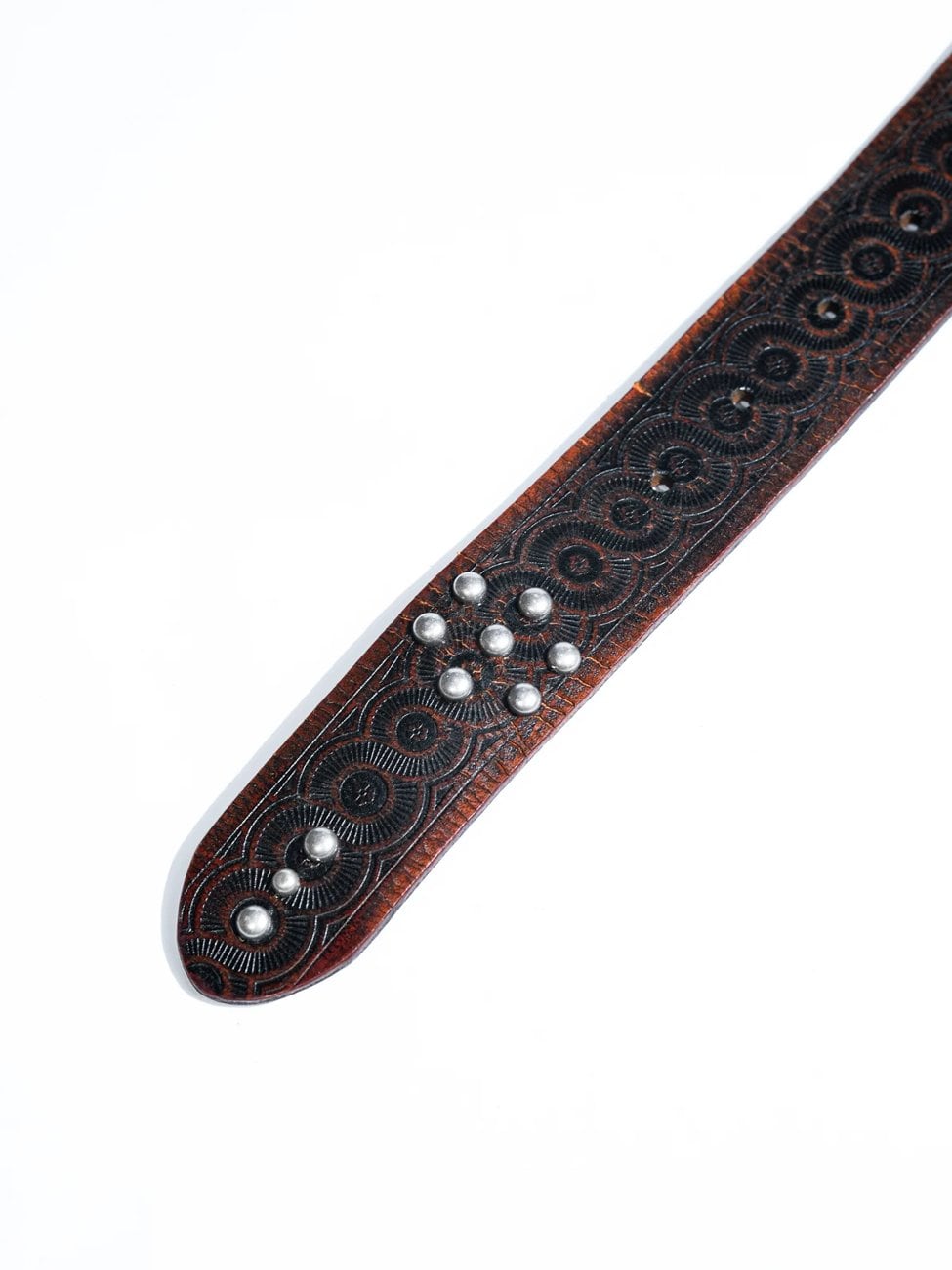 Western Jewelled Leather Belt — 40s, Dark Brown Cowhide