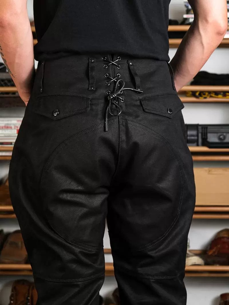 ライディングパンツ ワイド 復古 ブラック コットン