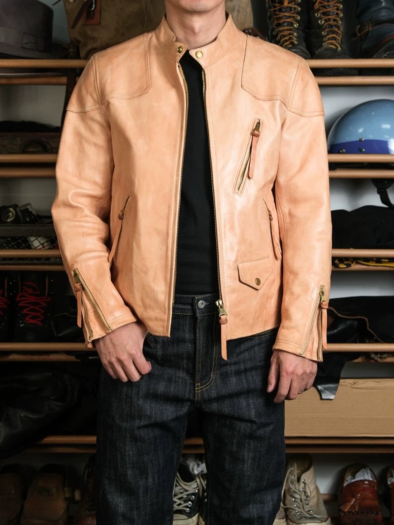 【受注生産】レーシングレザージャケット パデッド ナチュラル ホースハイド