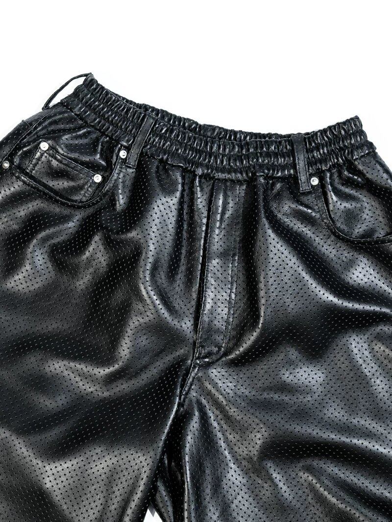 レザーショートパンツ パンチング ワイド 黒 シープスキン