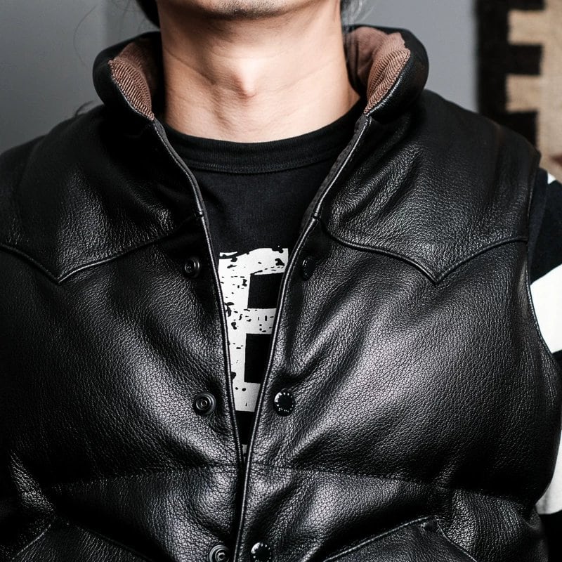 Leather Down Vest — Western Style, Goatskin
