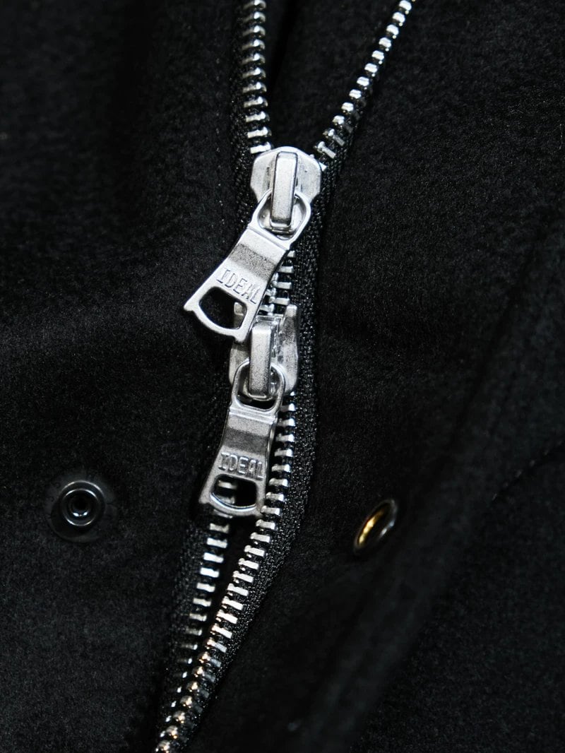 Hooded Wool Coat — Stand Collar, A-Line, Black