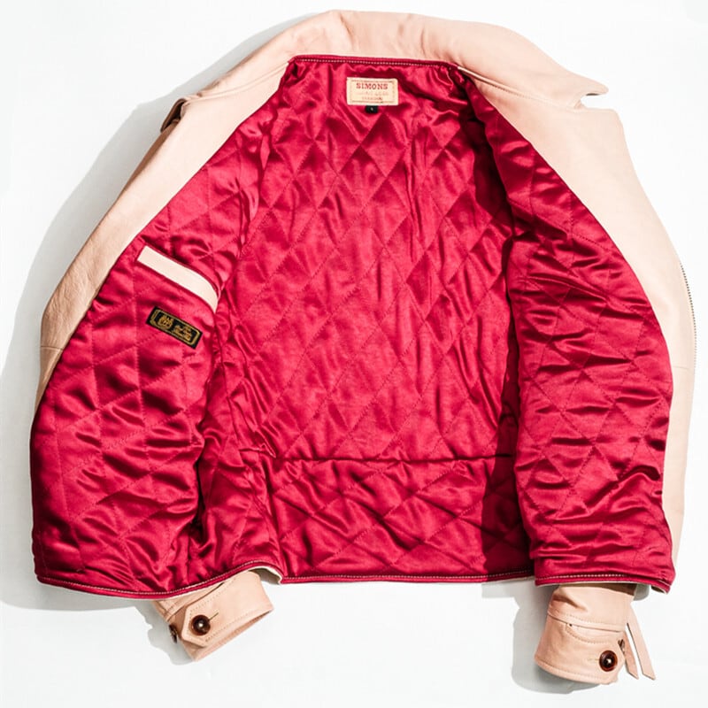 ワイドカラー ライダースジャケット 斜めジッパー  ナチュラル ホースハイド