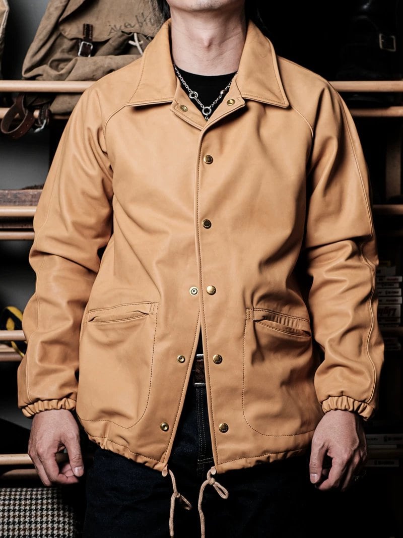 Leather Coach Jacket — Natural, 1970s, Water-Dyed Wax Calfskin