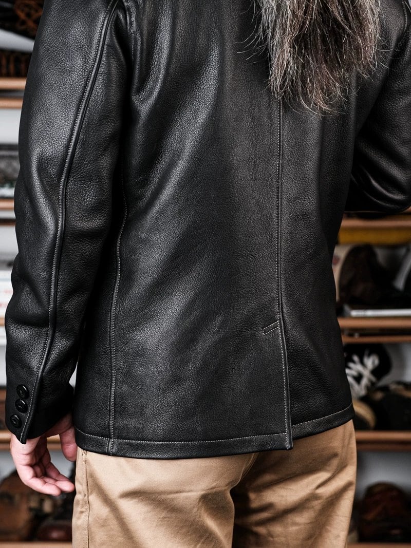 Leather Tailored Jacket — Natural Black, 1920s Deerskin