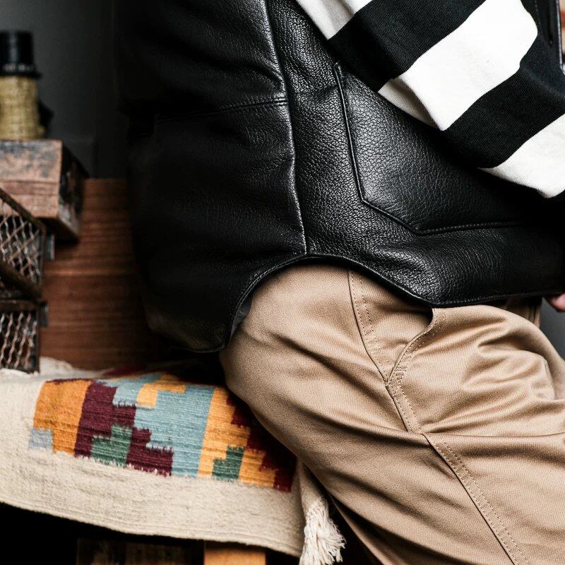 Leather Down Vest — Western Style, Goatskin
