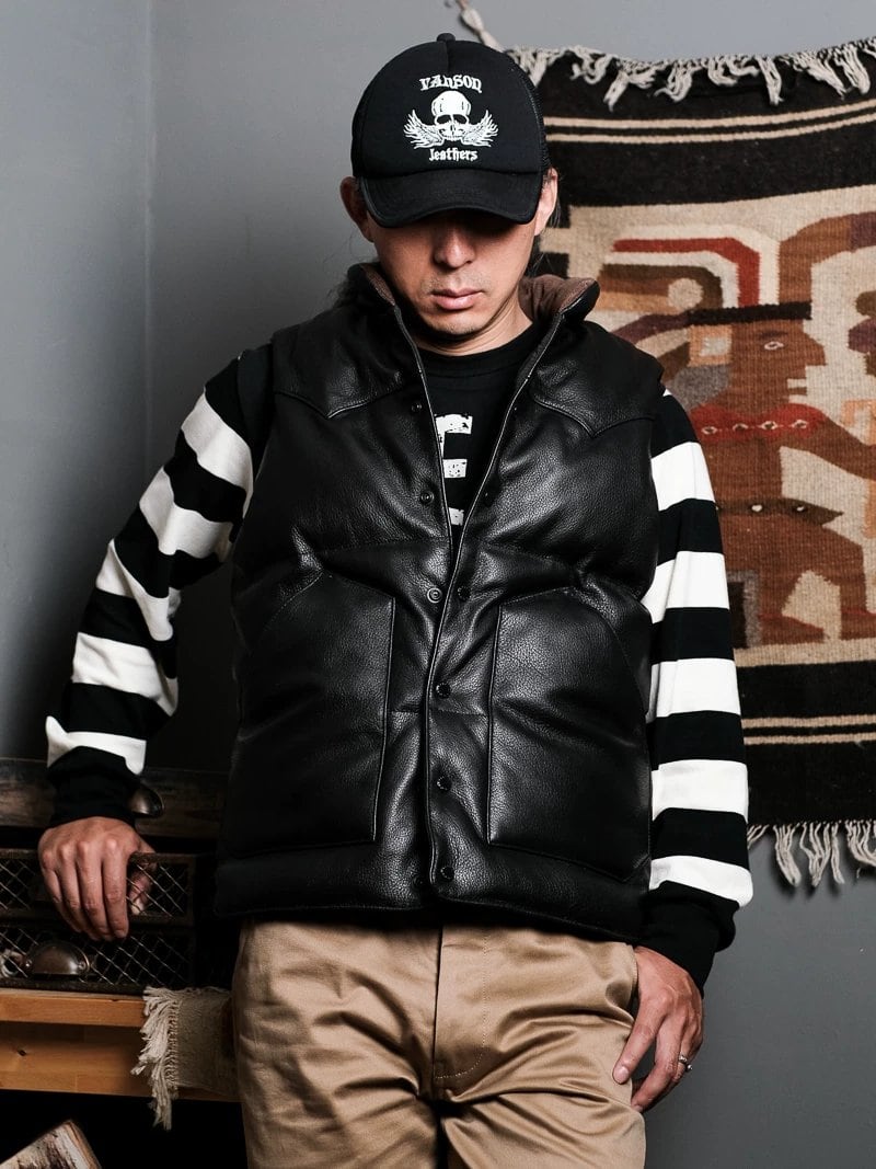 Leather Down Vest — Western Style, Goatskin