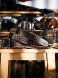 Western Jewelled Leather Belt — 40s, Dark Brown Cowhide