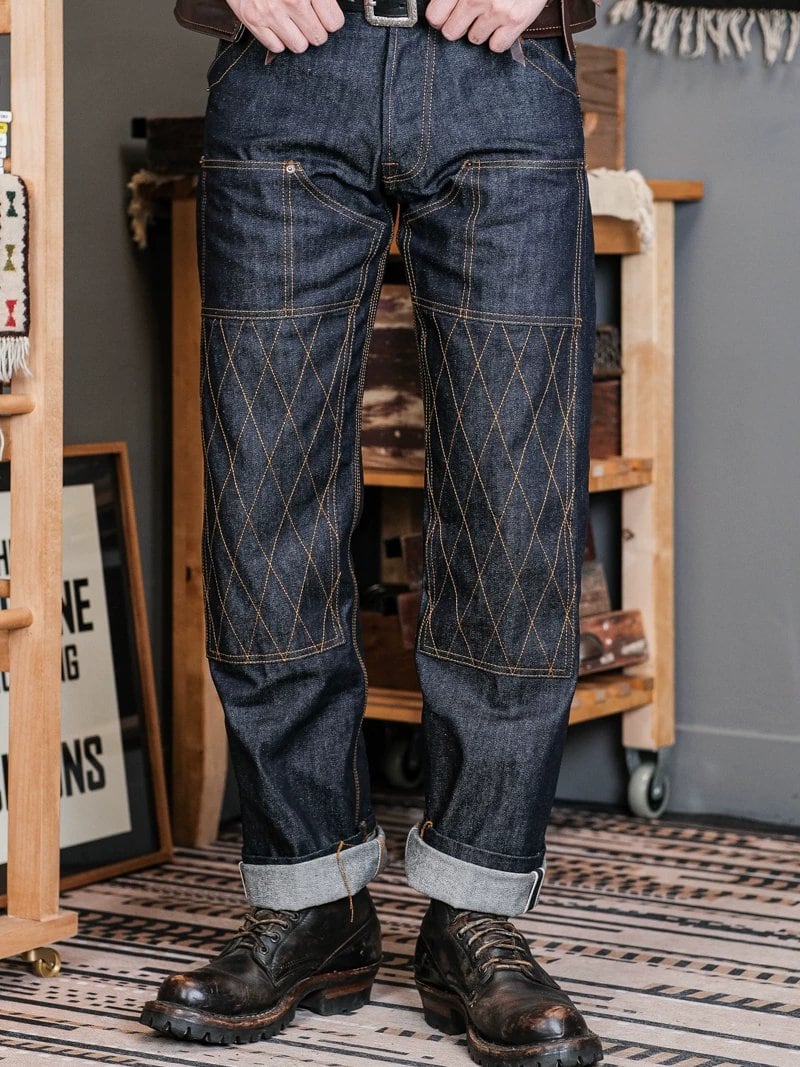 ライディングデニム 14oz ダイヤキルト補強 セルビッジ インディゴ