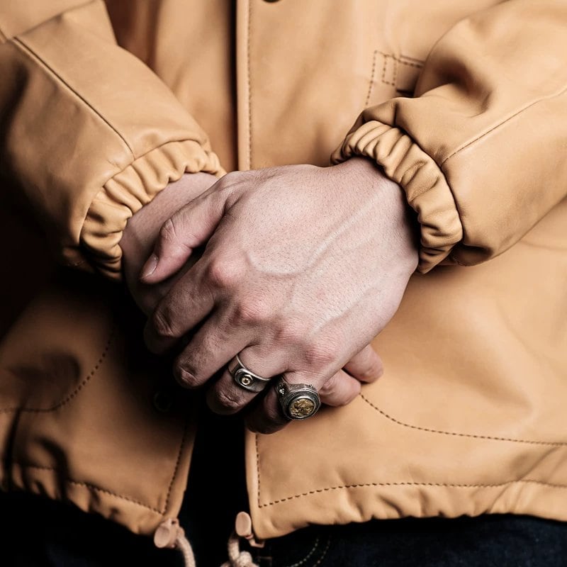 Leather Coach Jacket — Natural, 1970s, Water-Dyed Wax Calfskin
