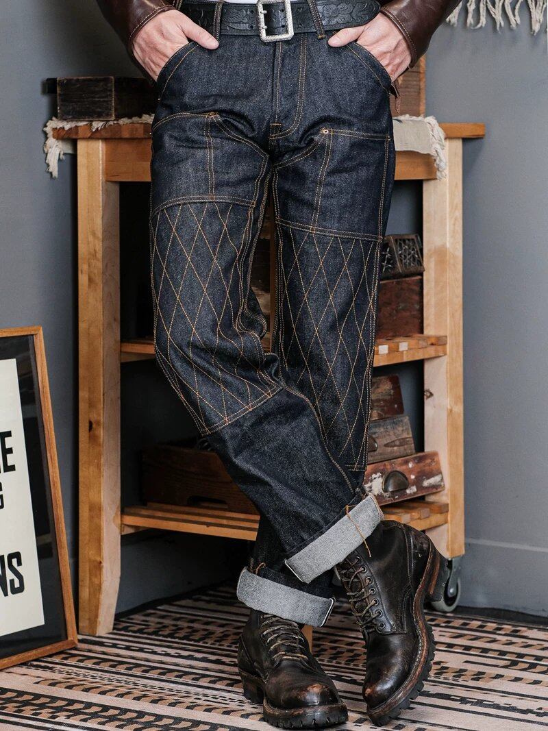 ライディングデニム 14oz ダイヤキルト補強 セルビッジ インディゴ