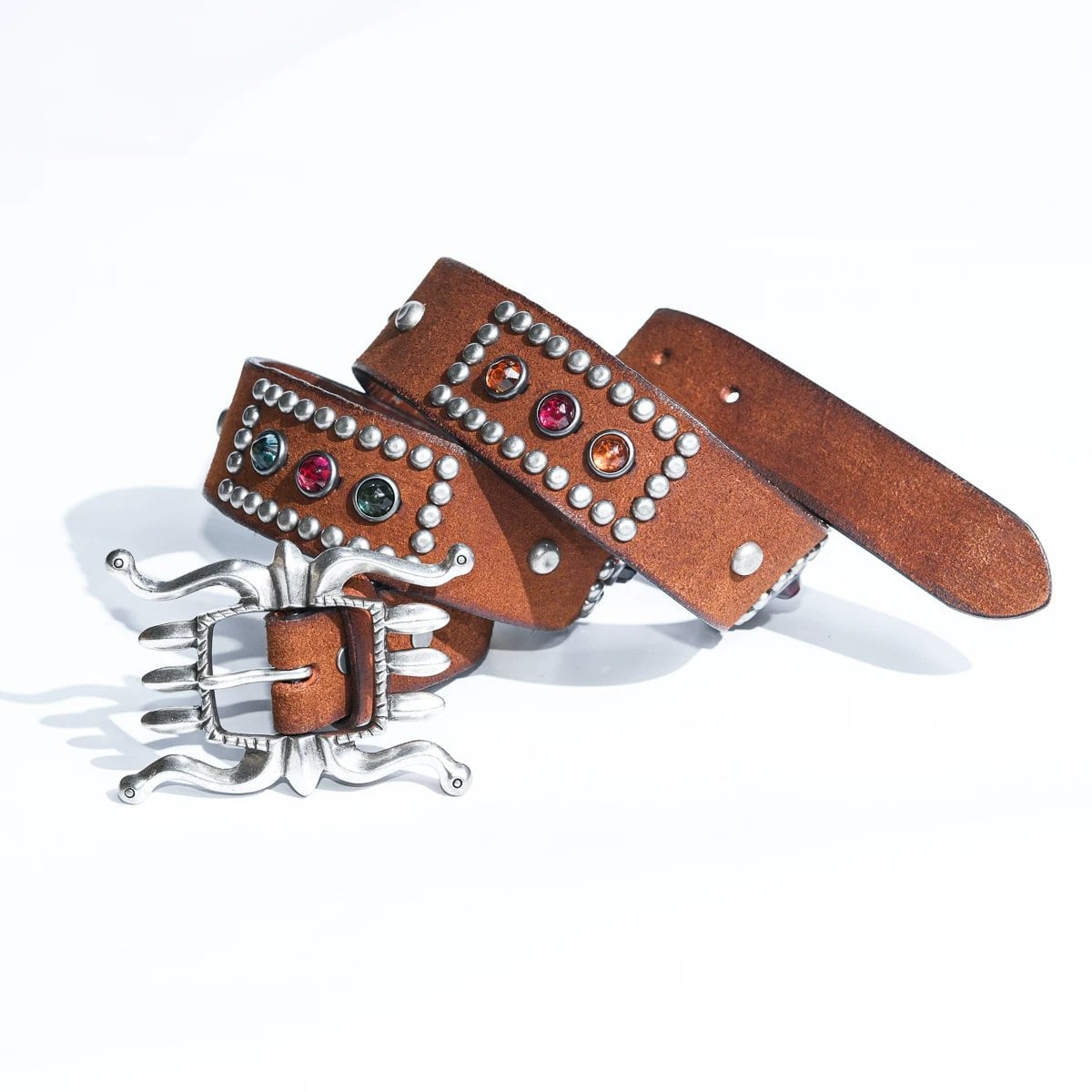ウエスタン ジュエル レザーベルト 8本爪バックル 40s ブラウン カウハイド