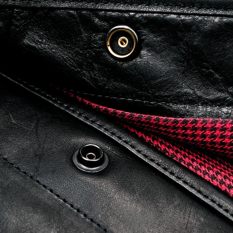Four-Pocket Leather Vest — Houndstooth, Oil-Wax Horsehide