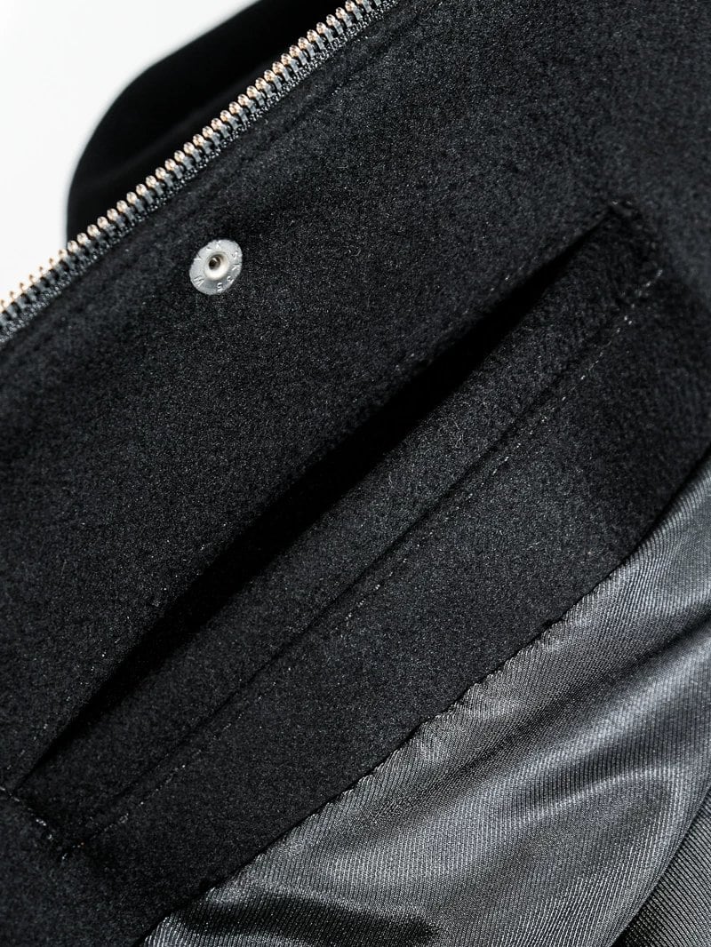 Hooded Wool Coat — Stand Collar, A-Line, Black