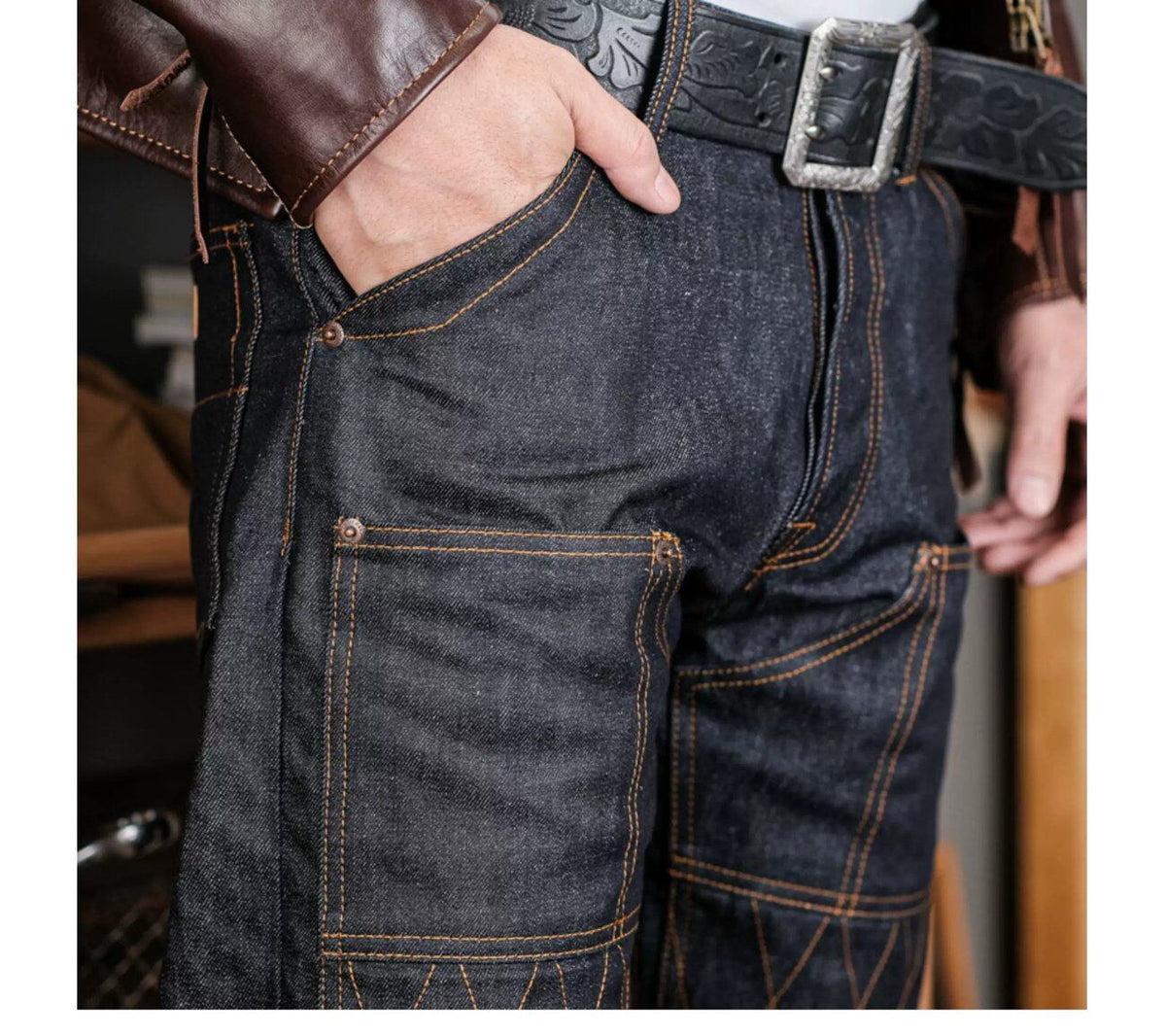 ライディングデニム 14oz ダイヤキルト補強 セルビッジ インディゴ