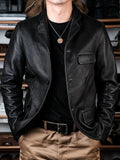 Leather Tailored Jacket — Natural Black, 1920s Deerskin
