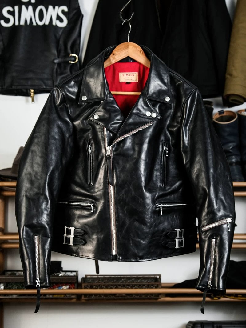391 British-Style Riders Leather Jacket — Asymmetric Zip, Oil-Wax Cowhide