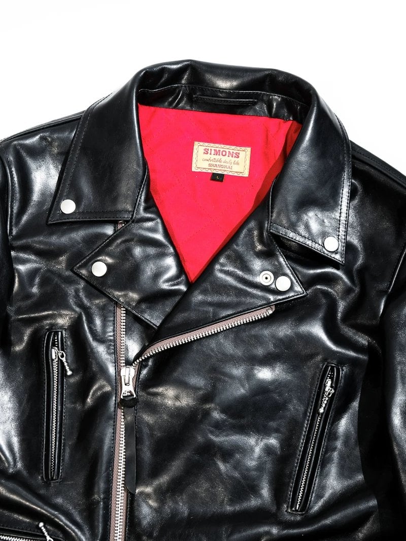 391 British-Style Riders Leather Jacket — Asymmetric Zip, Oil-Wax Cowhide