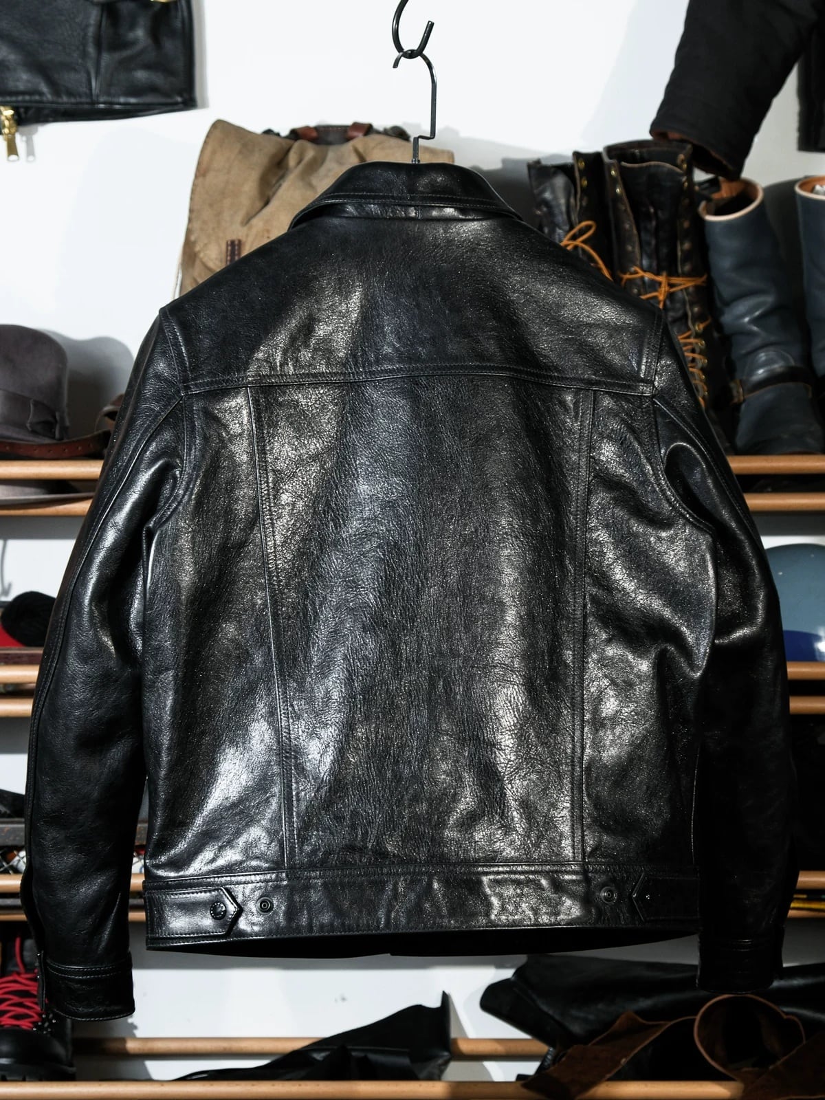 レーシングライダースジャケット 米国式 短丈 黒 ホースハイド