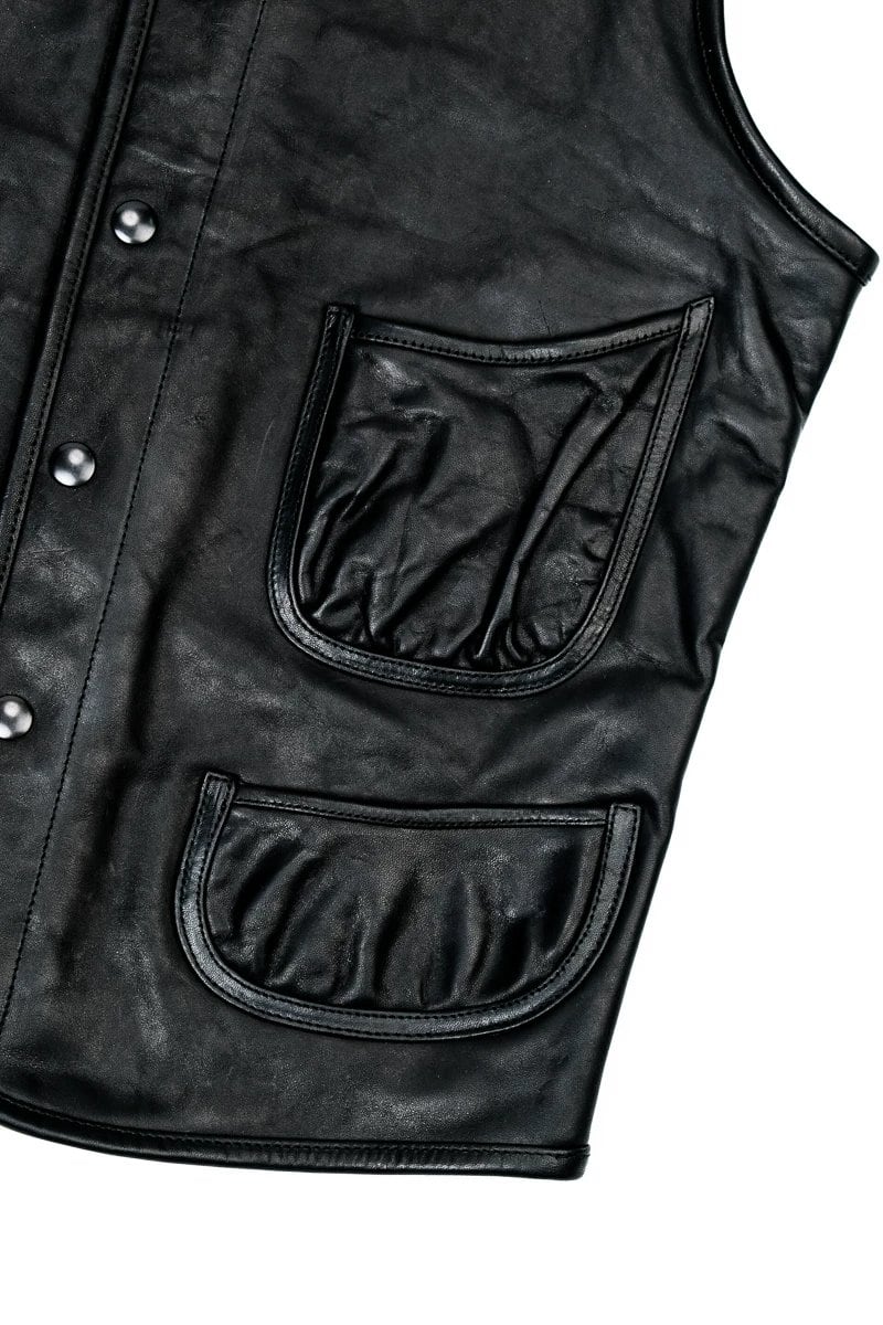 Four-Pocket Leather Vest — Houndstooth, Oil-Wax Horsehide