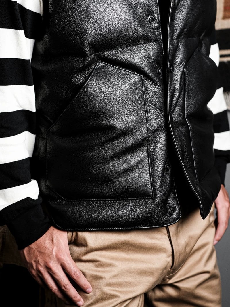 Leather Down Vest — Western Style, Goatskin