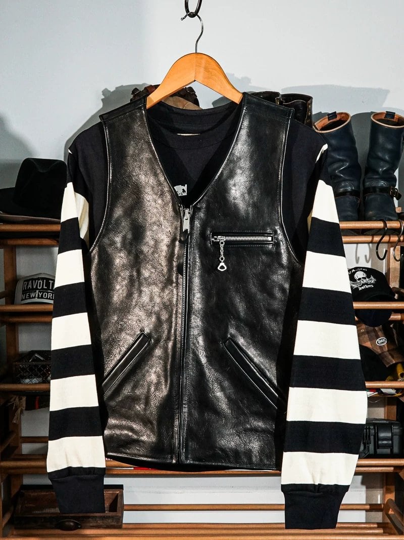 Night Riders Vest — Black, 1940s Horsehide