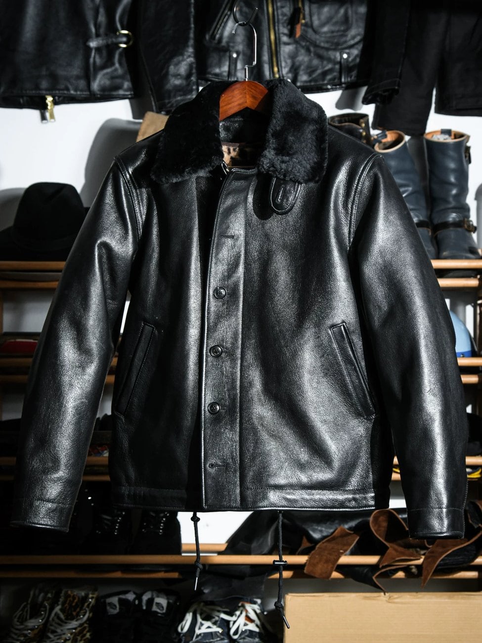 N-1 All-Leather Deck Jacket — Shearling Collar, Sheepskin