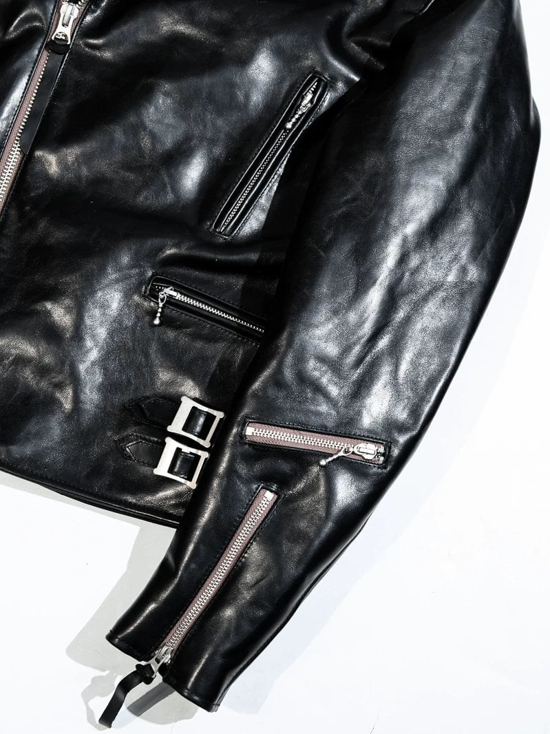 391 British-Style Riders Leather Jacket — Asymmetric Zip, Oil-Wax Cowhide