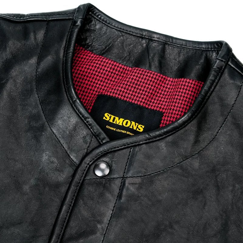 Four-Pocket Leather Vest — Houndstooth, Oil-Wax Horsehide