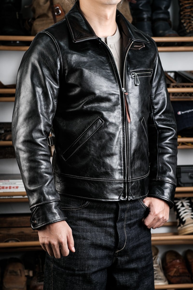 1930s Half-Belt Leather Jacket — Vintage Finish, Horsehide