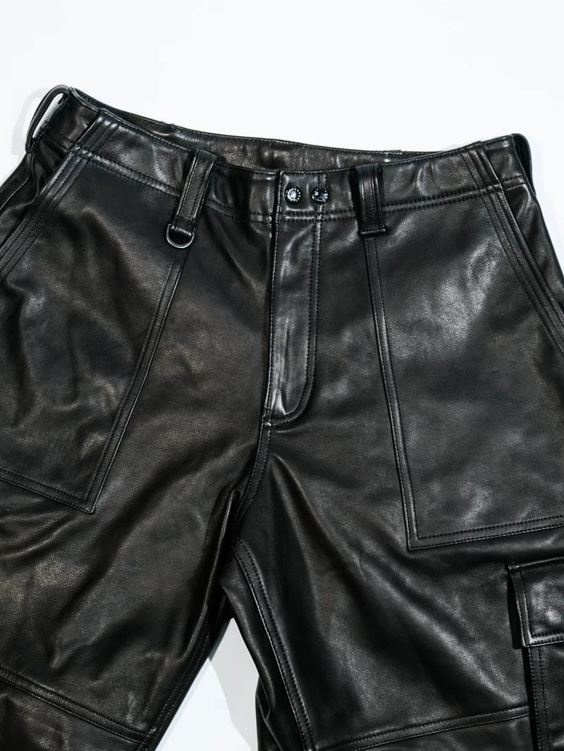 レザーカーゴパンツ M-65 ワイドストレート 黒 カーフレザー