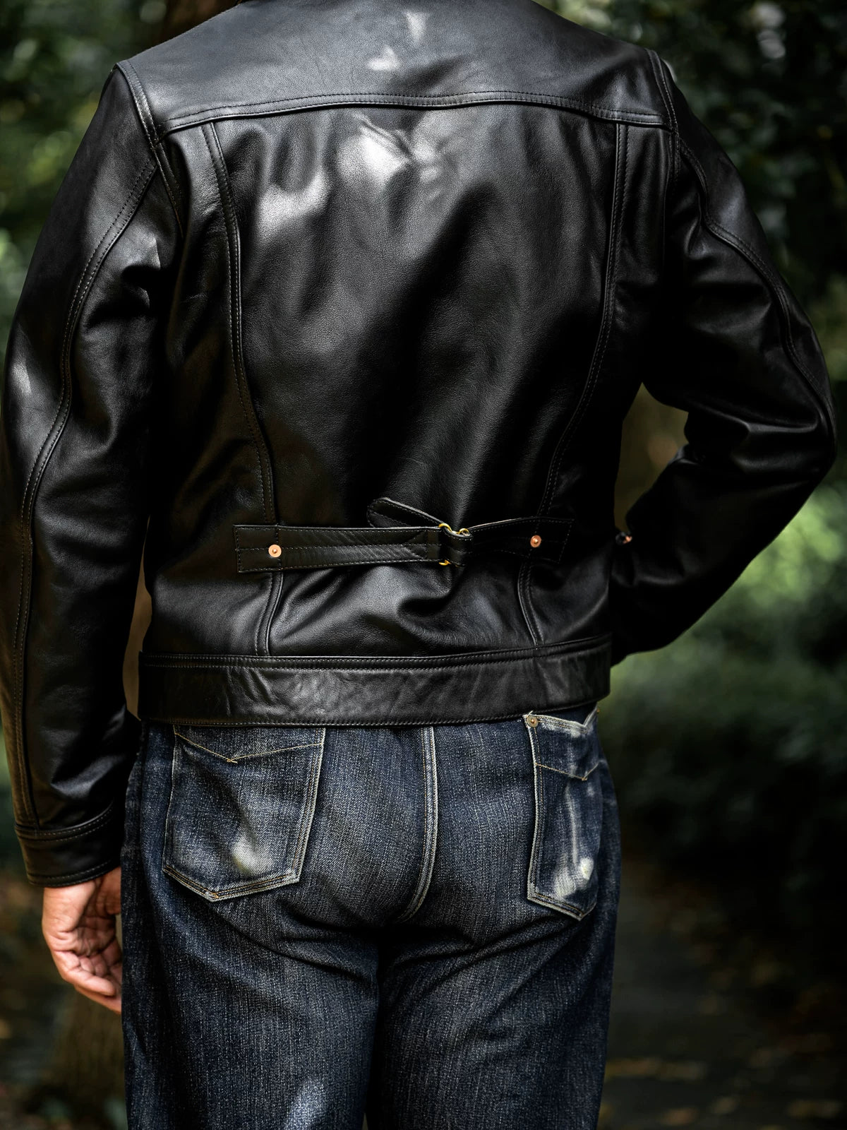 DURANGO Leather Trucker Jacket, Type1, Shield Pocket, Tea-Core Cowhide