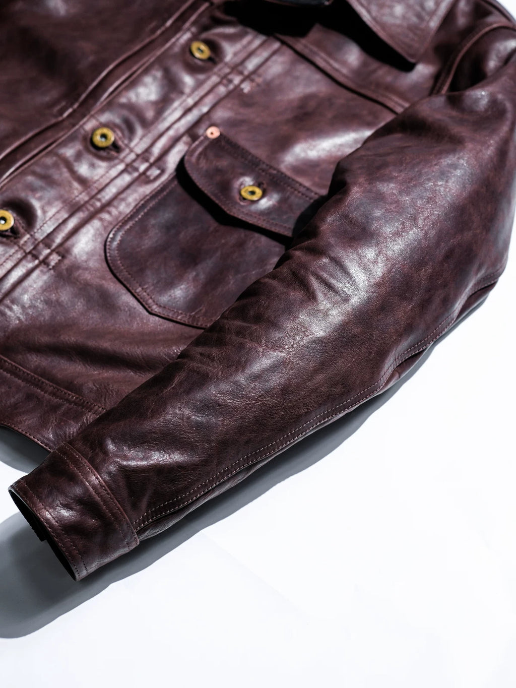 DURANGO Leather Trucker Jacket, Type1, Shield Pocket, Wine Red Oil-Wax Horsehide