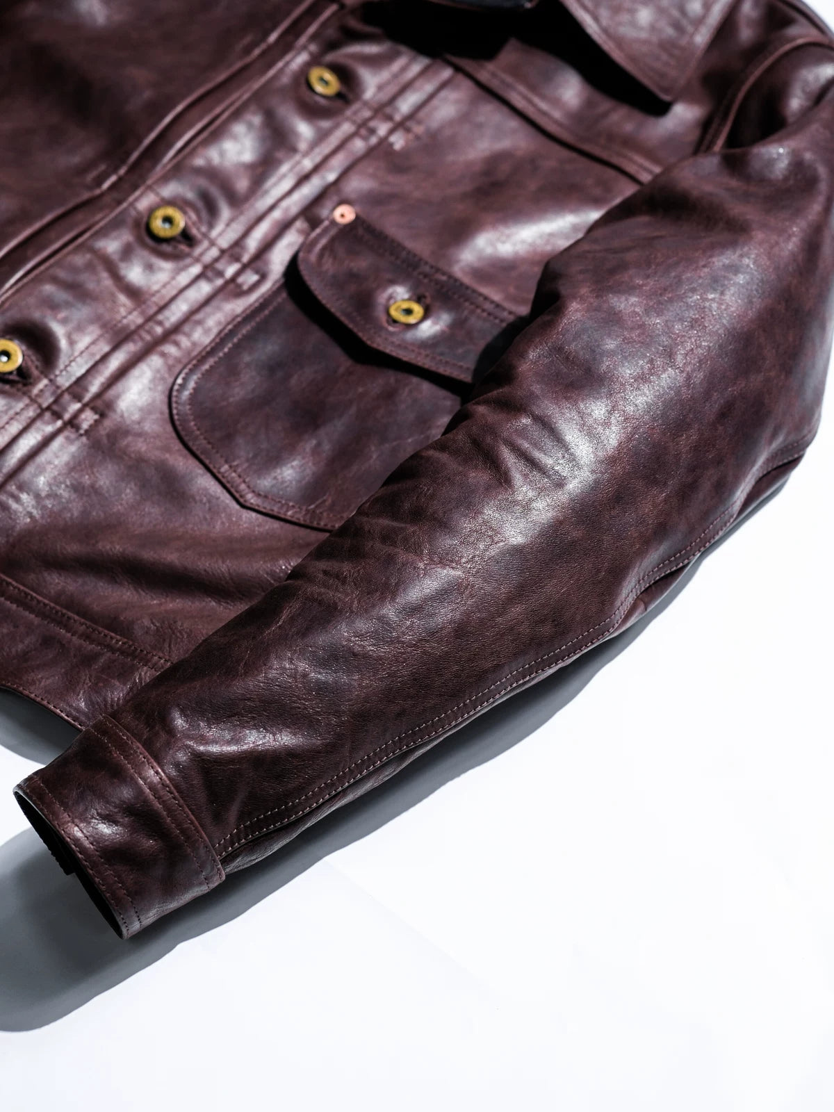 DURANGO Leather Trucker Jacket, Type1, Shield Pocket, Wine Red Oil-Wax Horsehide