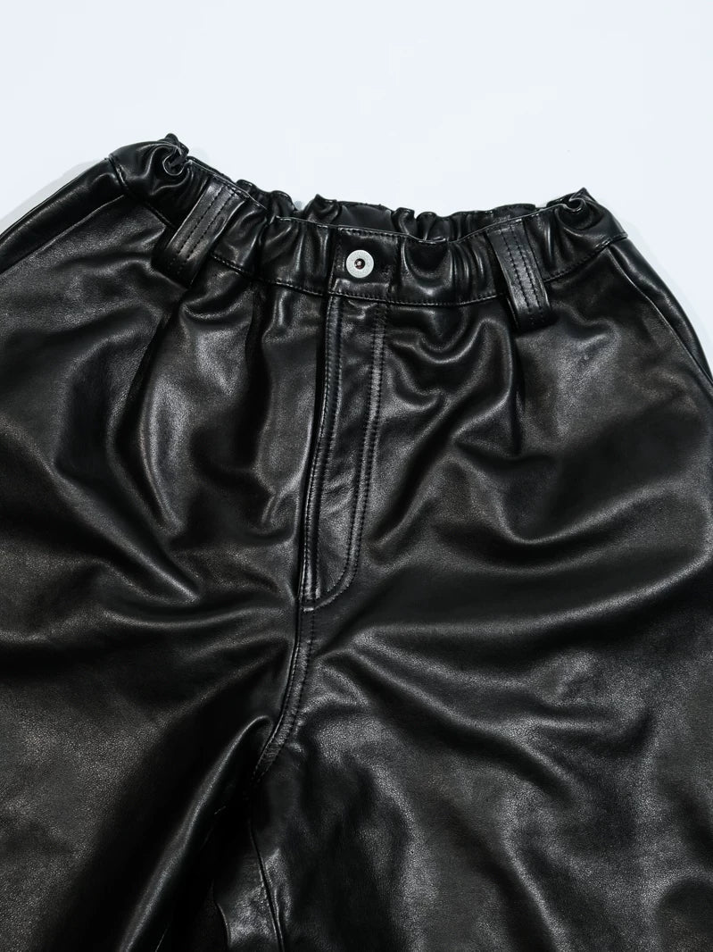 Wide Leather Trousers — Balloon, Ribbed Hem, Water-Dyed Calfskin