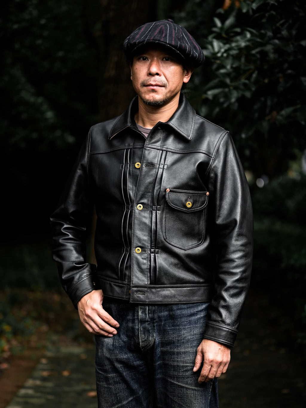 DURANGO Leather Trucker Jacket, Type1, Shield Pocket, Tea-Core Cowhide