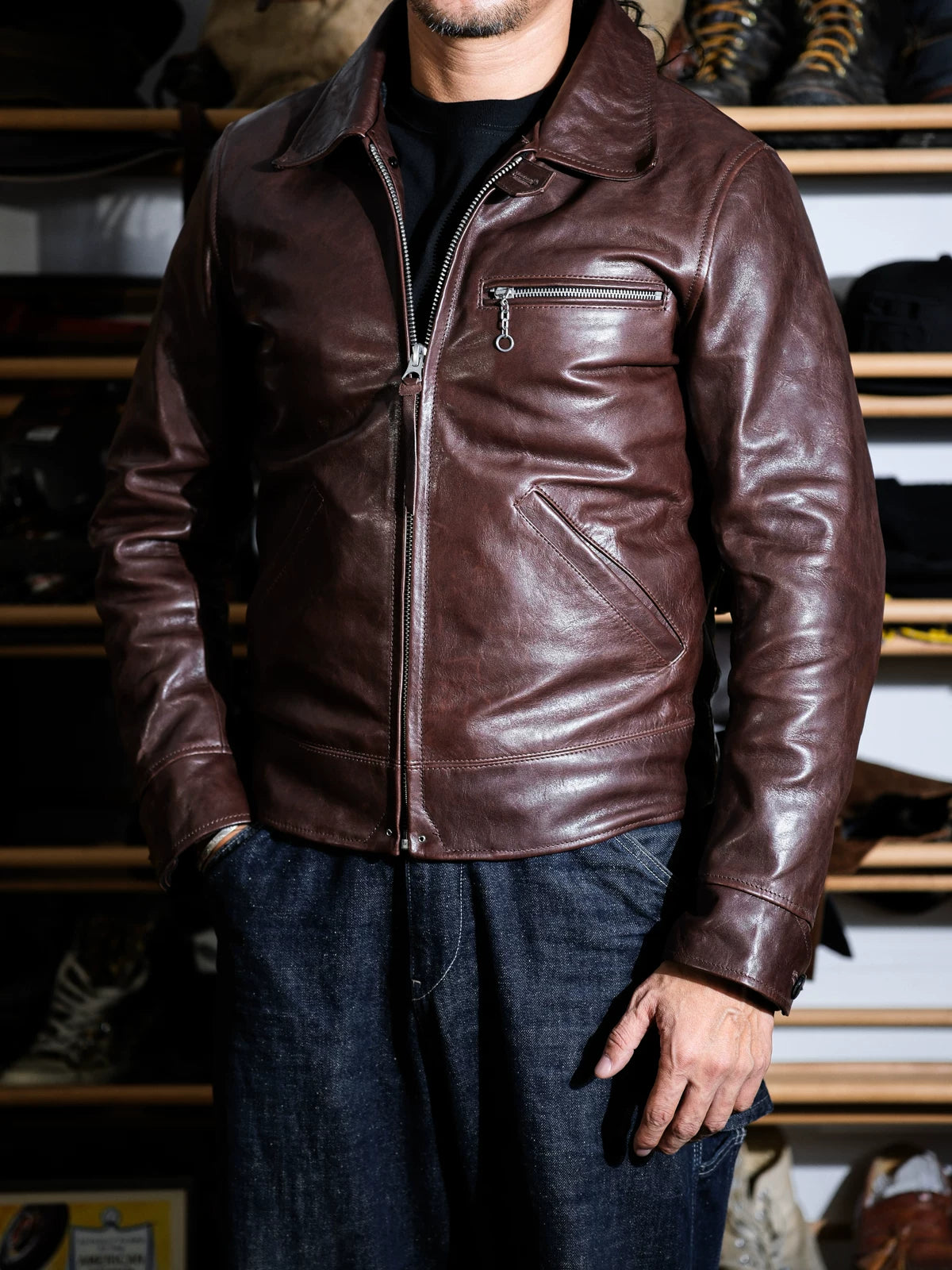ハーフベルト レザージャケット 1930 SPORTS JKT パドヴァ シールブラウン 水染め ホースハイド