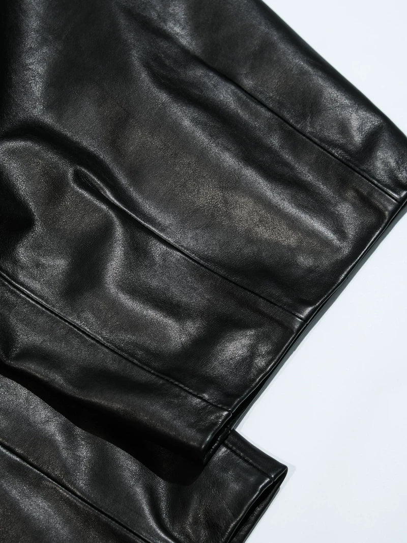 Wide Leather Trousers — Balloon, Ribbed Hem, Water-Dyed Calfskin