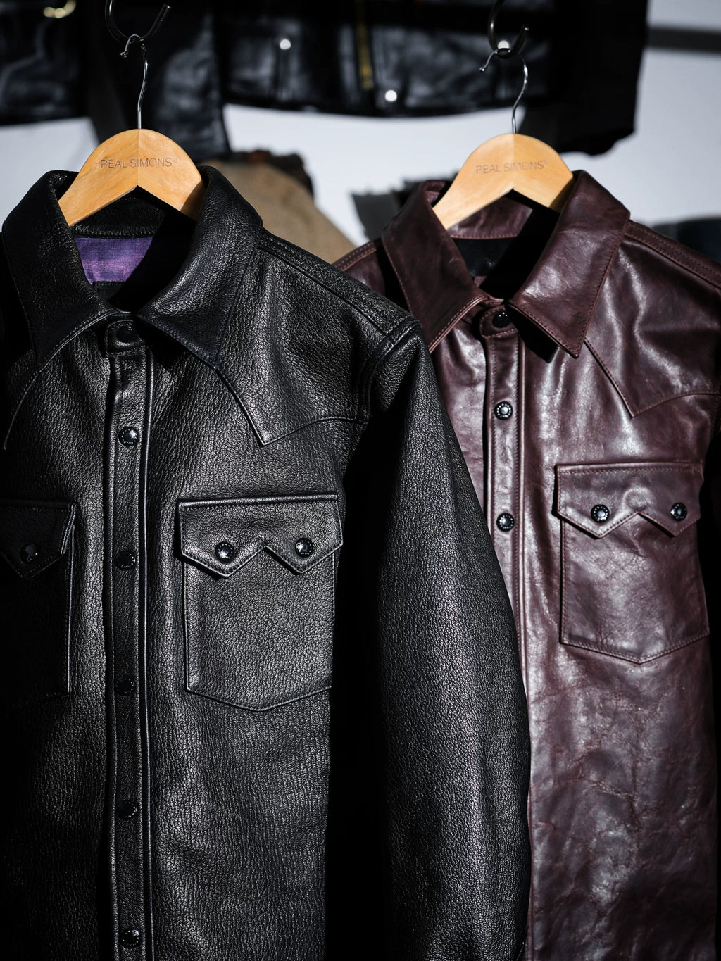 LARAMIE Leather Western Shirt Jacket, Double Yoke, Wine Red Oil-Wax Horsehide