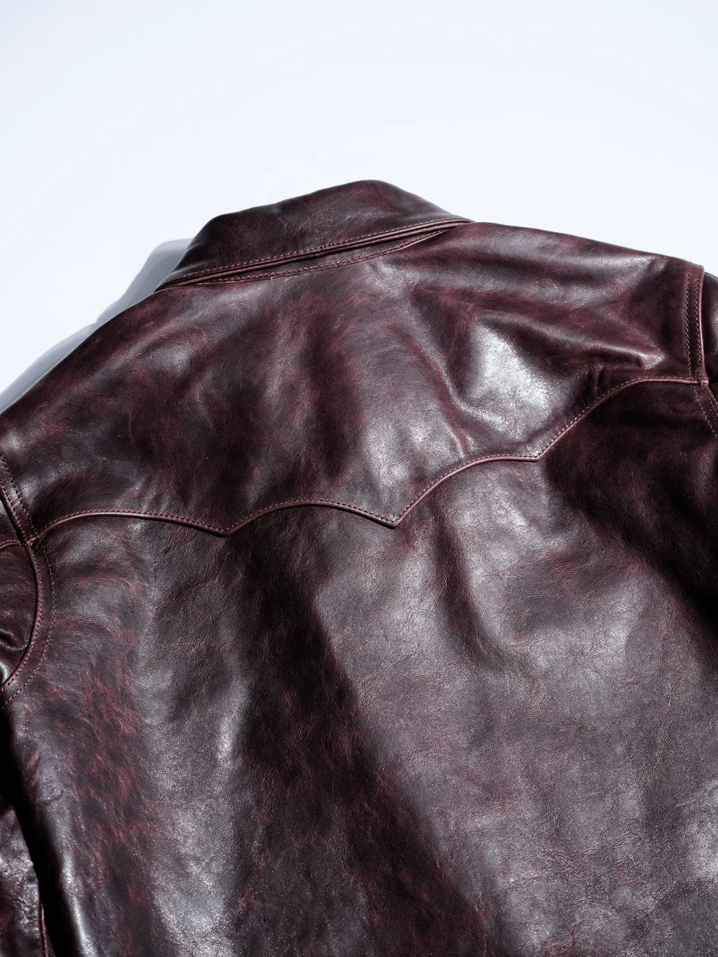 LARAMIE Leather Western Shirt Jacket, Double Yoke, Wine Red Oil-Wax Horsehide