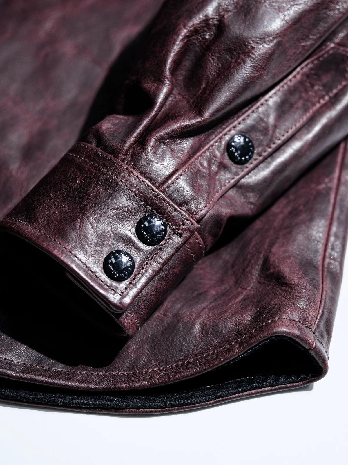 LARAMIE Leather Western Shirt Jacket, Double Yoke, Wine Red Oil-Wax Horsehide