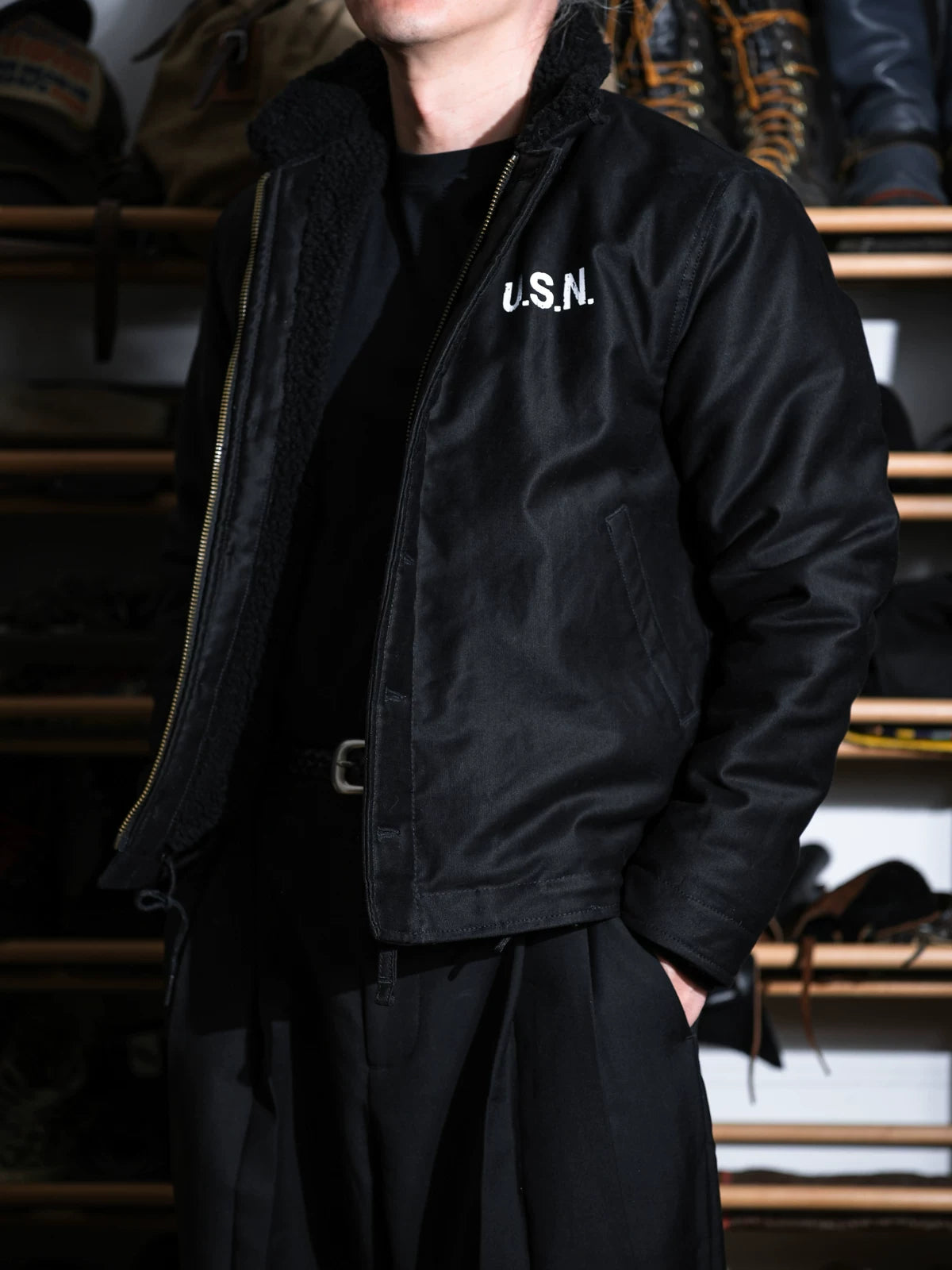 N-1 デッキジャケット 14oz ウール・アルパカ混 USN復刻 2ndモデル｜オールブラック