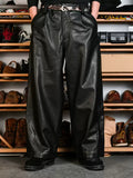 Wide Leather Trousers — Balloon, Ribbed Hem, Water-Dyed Calfskin