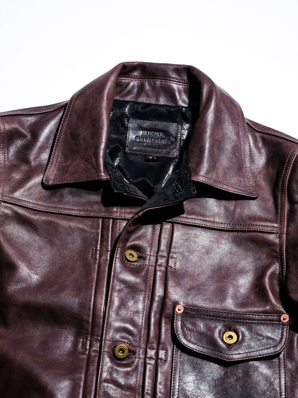 DURANGO Leather Trucker Jacket, Type1, Shield Pocket, Wine Red Oil-Wax Horsehide