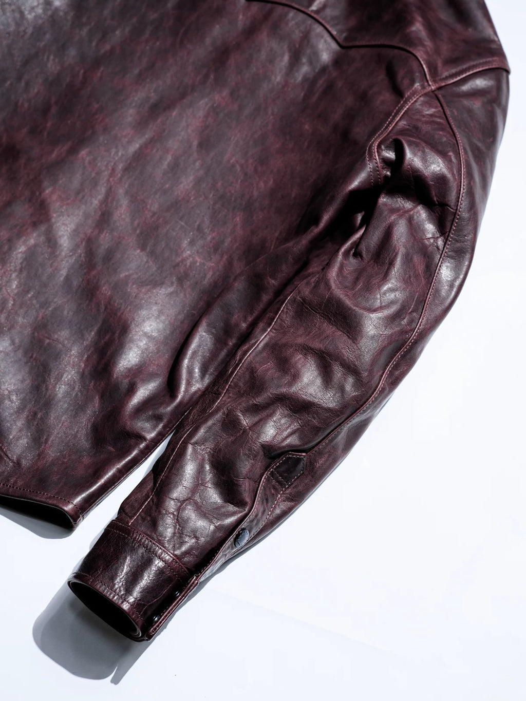 LARAMIE Leather Western Shirt Jacket, Double Yoke, Wine Red Oil-Wax Horsehide