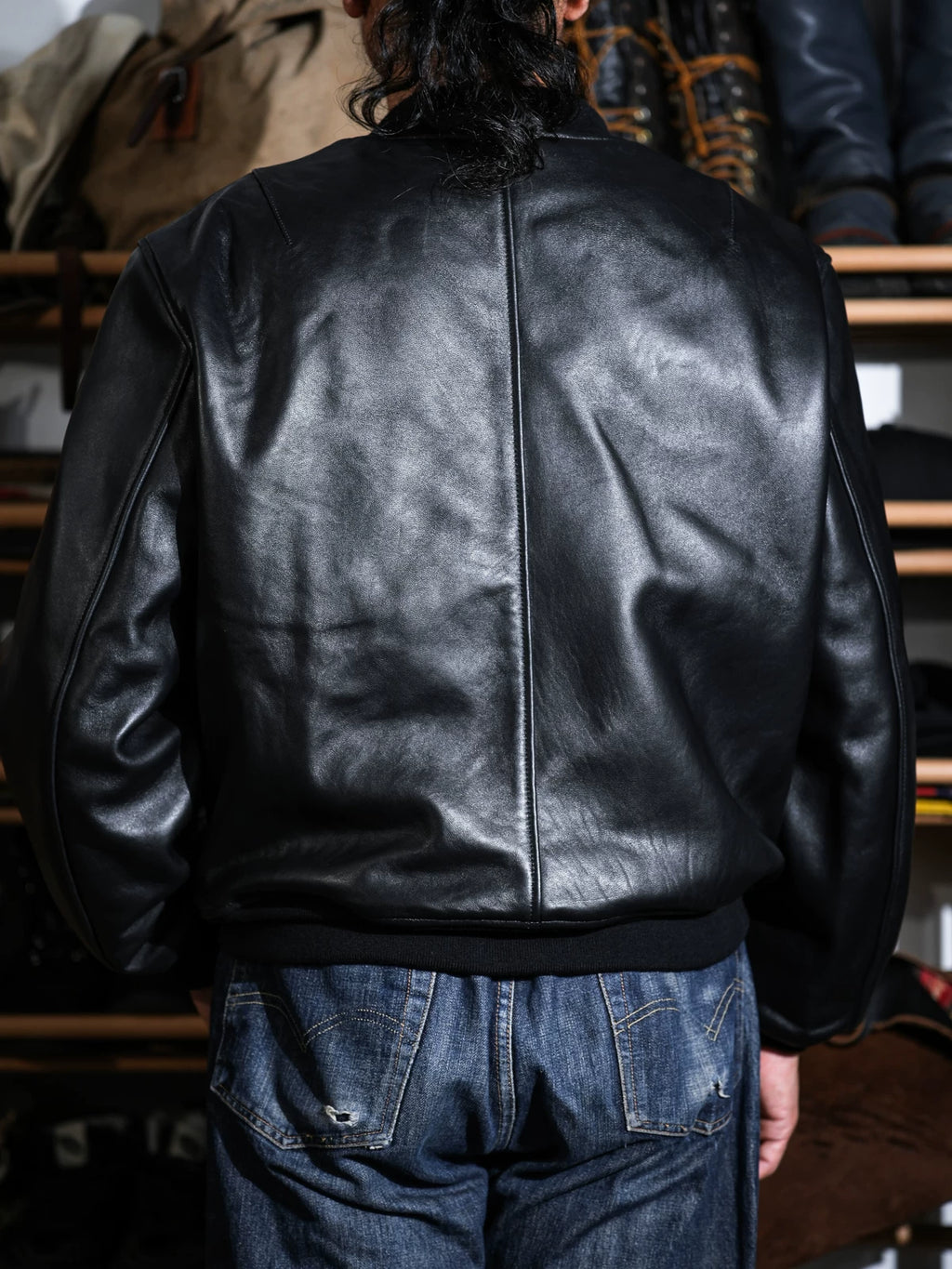 MA-1 レザーボンバージャケット MERCER ワイドシルエット 芯通し染め シープスキン