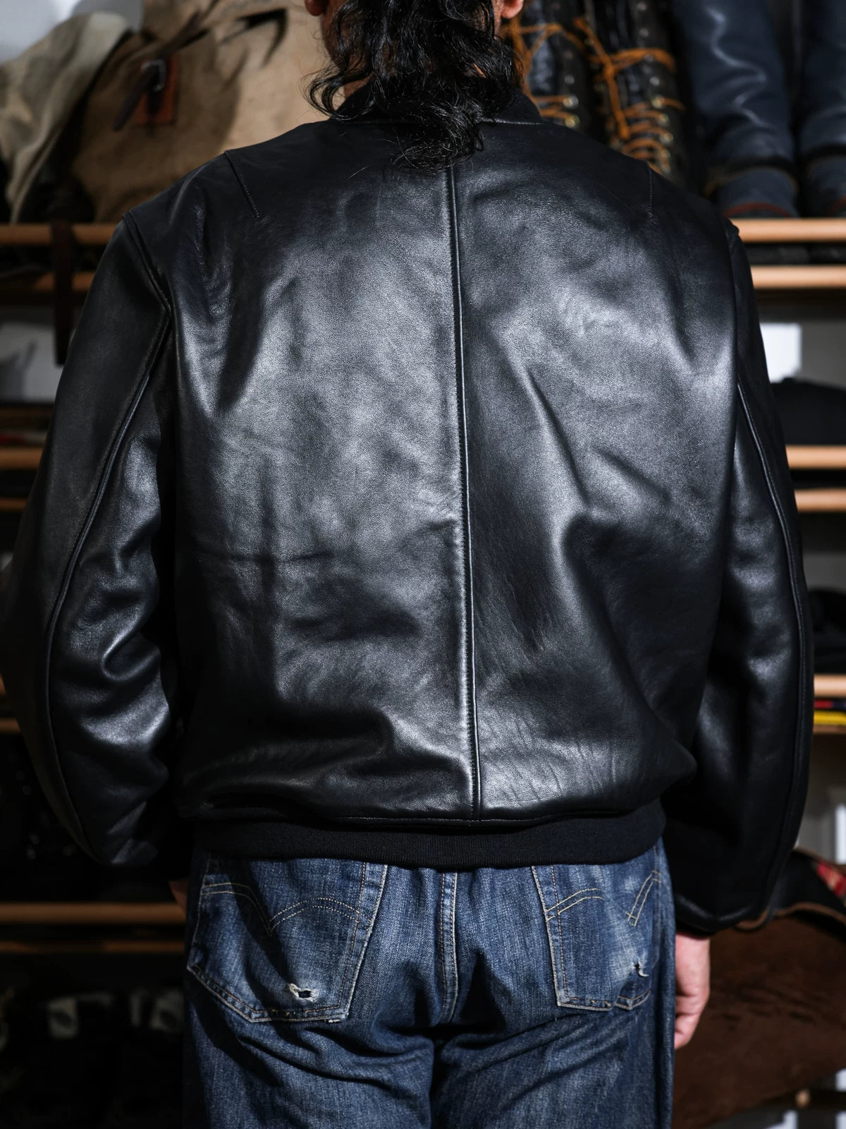 MA-1 レザーボンバージャケット MERCER ワイドシルエット 芯通し染め シープスキン