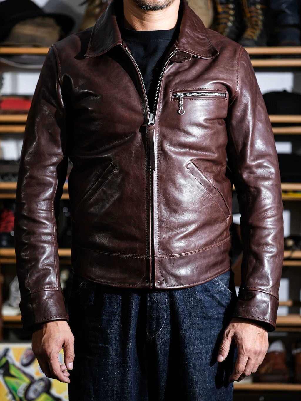 ハーフベルト レザージャケット 1930 SPORTS JKT パドヴァ シールブラウン 水染め ホースハイド